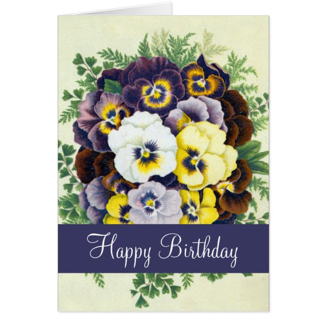 Pansies Happy Birthday Greeting Card (Front)