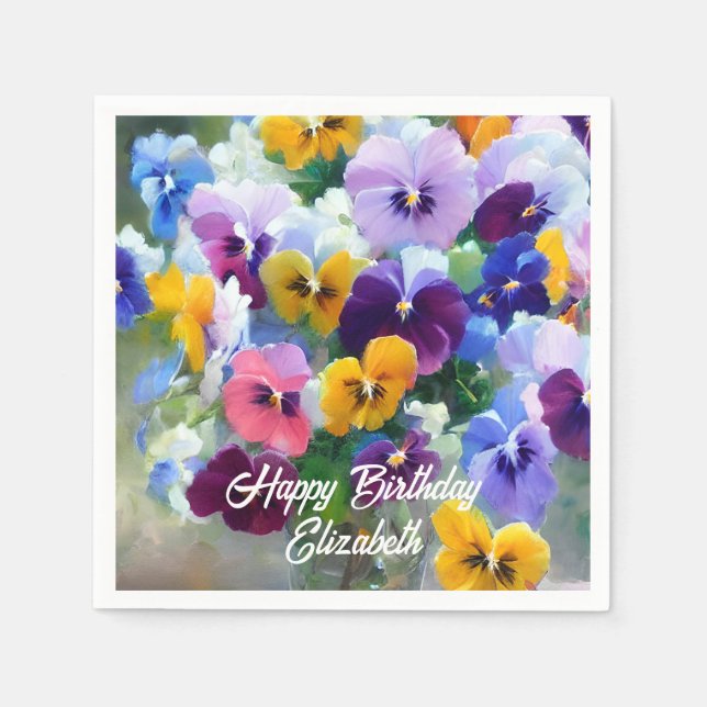 Pansies Happy Birthday Napkins (Front)