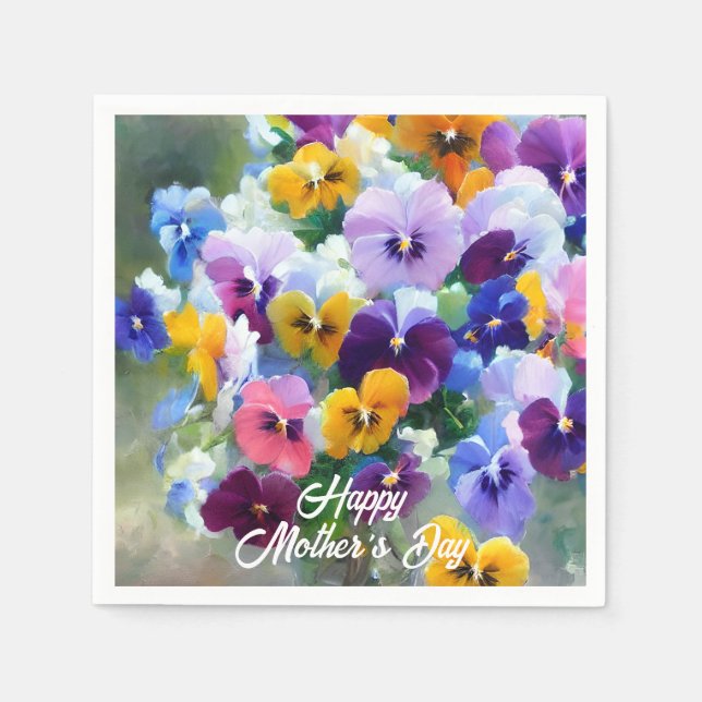 Pansies Happy Mother's Day  Napkins (Front)