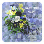 Pansies Heart Wedding Save the Date Stickers