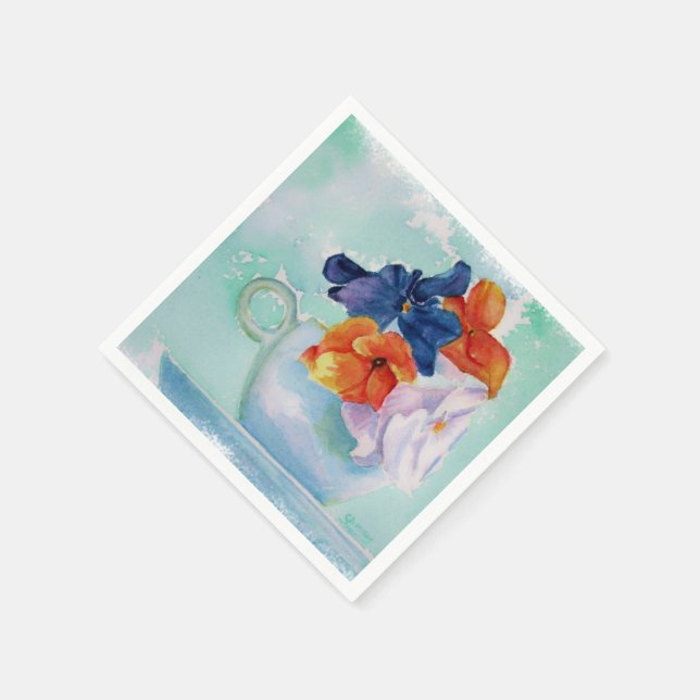 PANSIES IN A TEACUP PAPER NAPKINS (Corner)