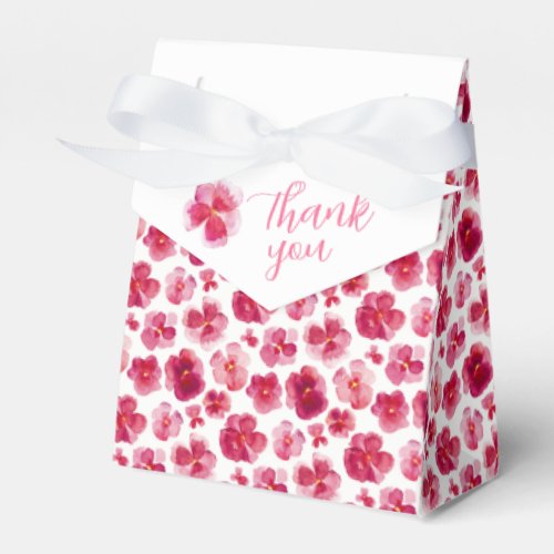 Pansies muted dark red pink watercolor thank you favor boxes