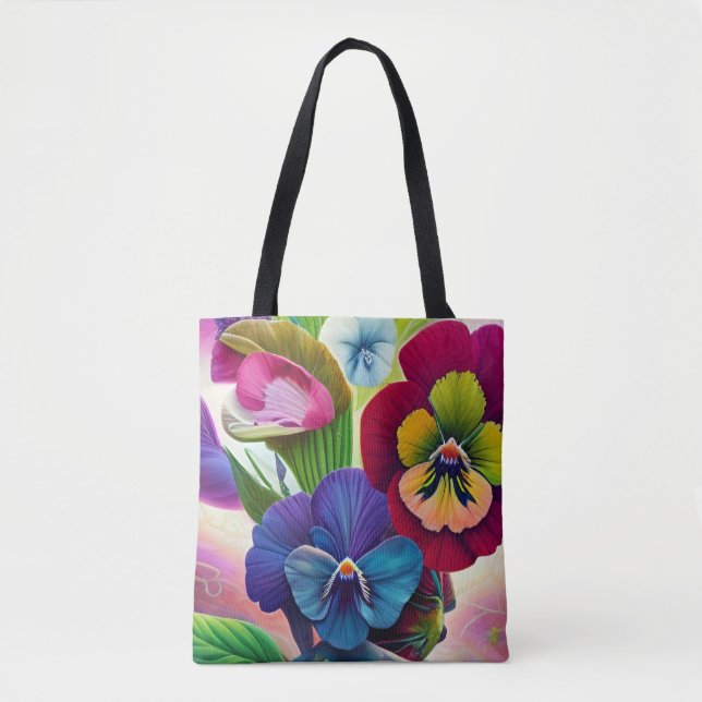 Pansies on a clamshell   tote bag (Front)