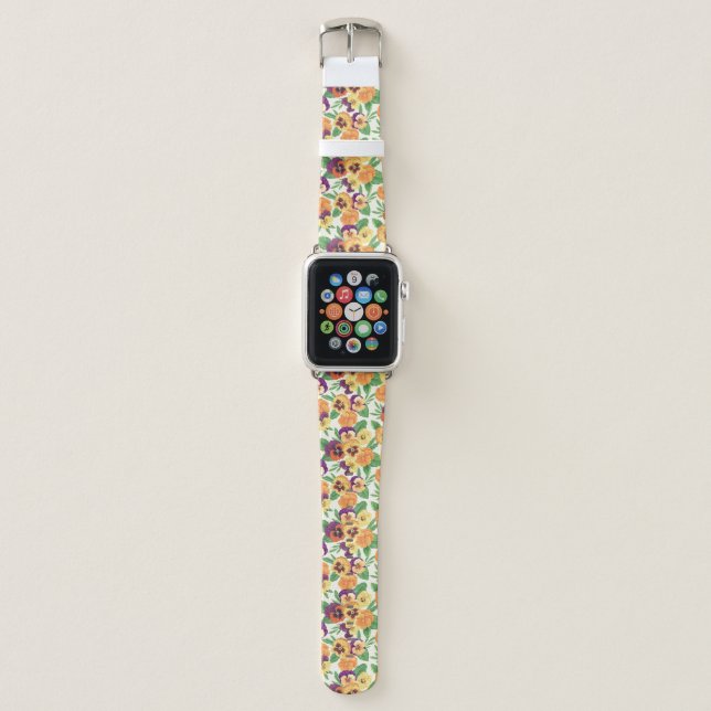 Pansies on off white apple watch band (Front)