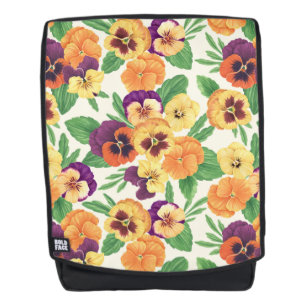 Pansies on off white backpack