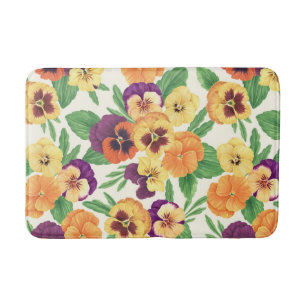 Pansies on off white bath mat