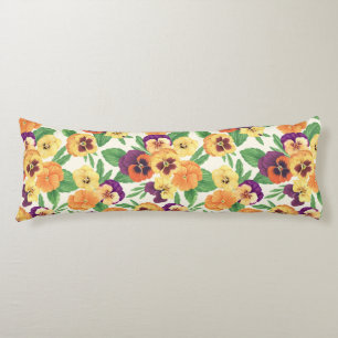 Pansies on off white body pillow