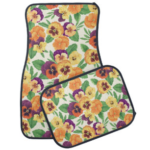 Pansies on off white car floor mat