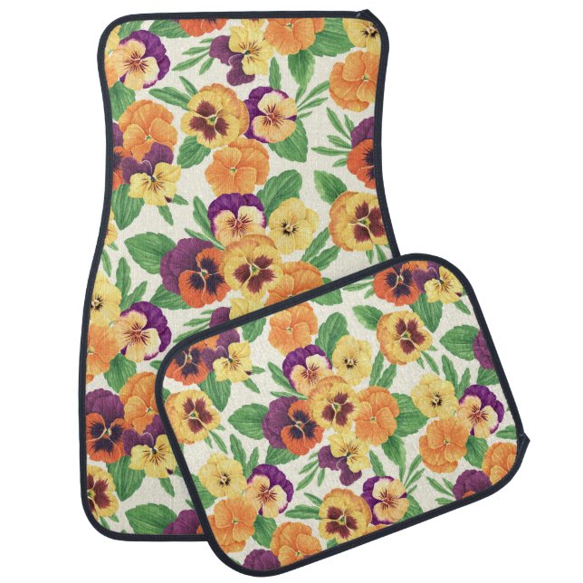 Pansies on off white car floor mat (Set)