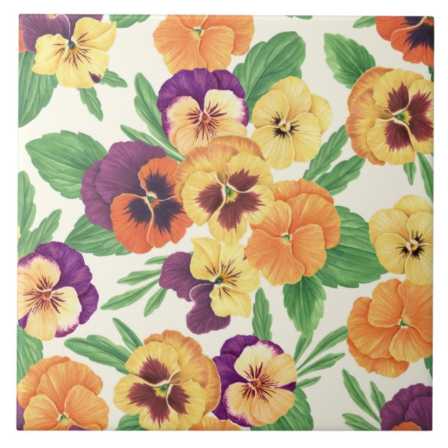 Pansies on off white ceramic tile (Front)