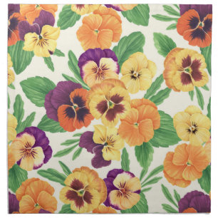 Pansies on off white cloth napkin