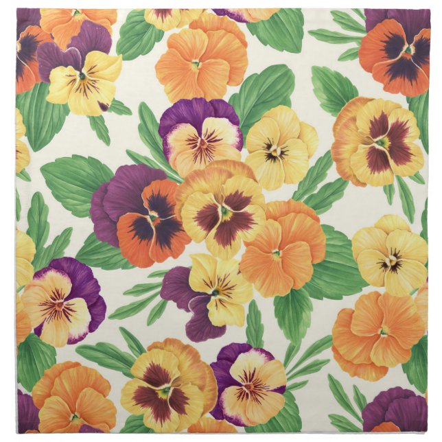 Pansies on off white cloth napkin (Front)