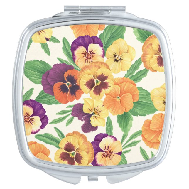 Pansies on off white compact mirror (Front)
