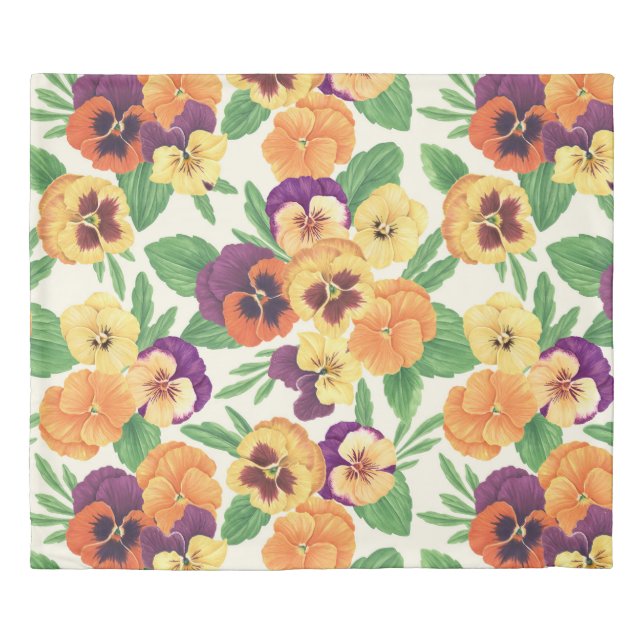 Pansies on off white duvet cover (Front)