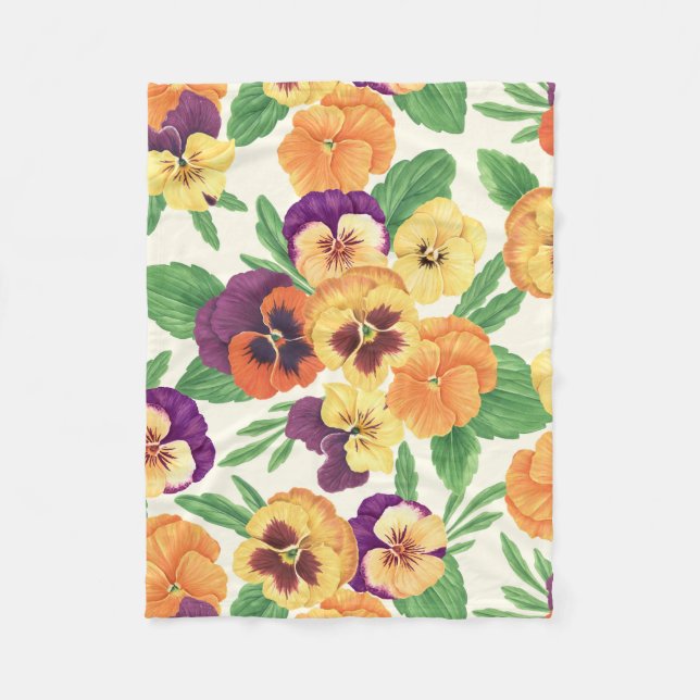 Pansies on off white fleece blanket (Front)