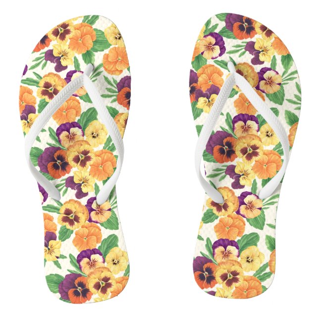 Pansies on off white flip flops (Footbed)