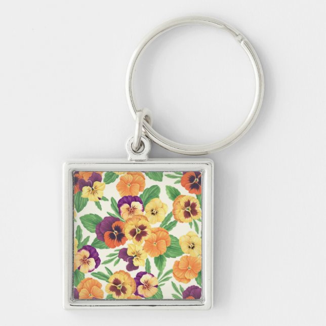 Pansies on off white keychain (Front)