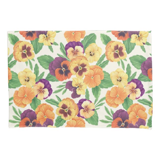 Pansies on off white pillow case (Front-Left)