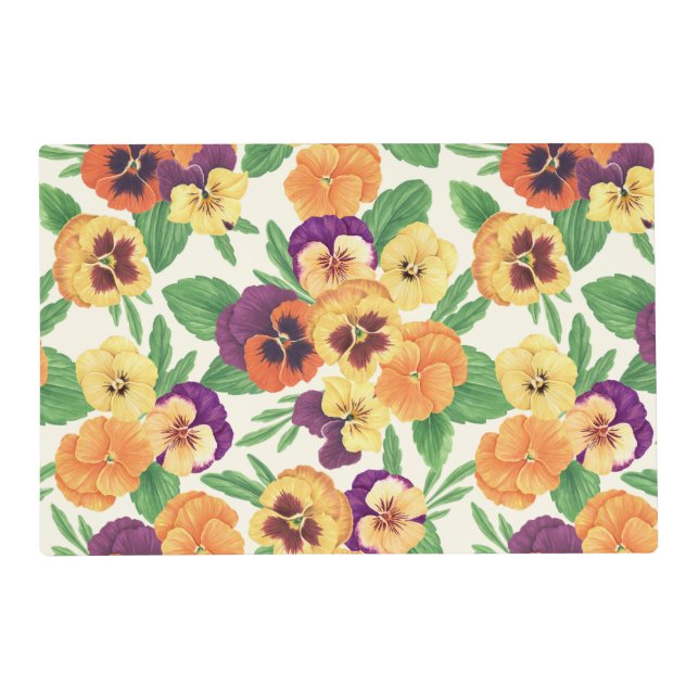 Pansies on off white placemat (Front)