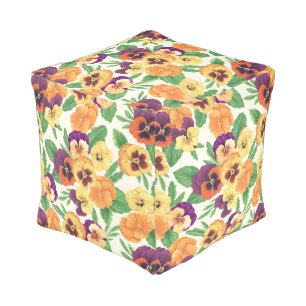 Pansies on off white pouf