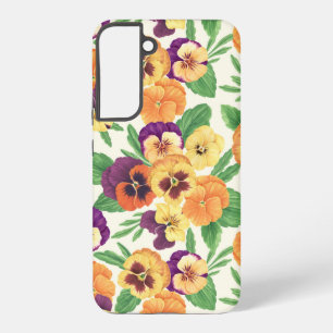 Pansies on off white samsung galaxy s22+ case