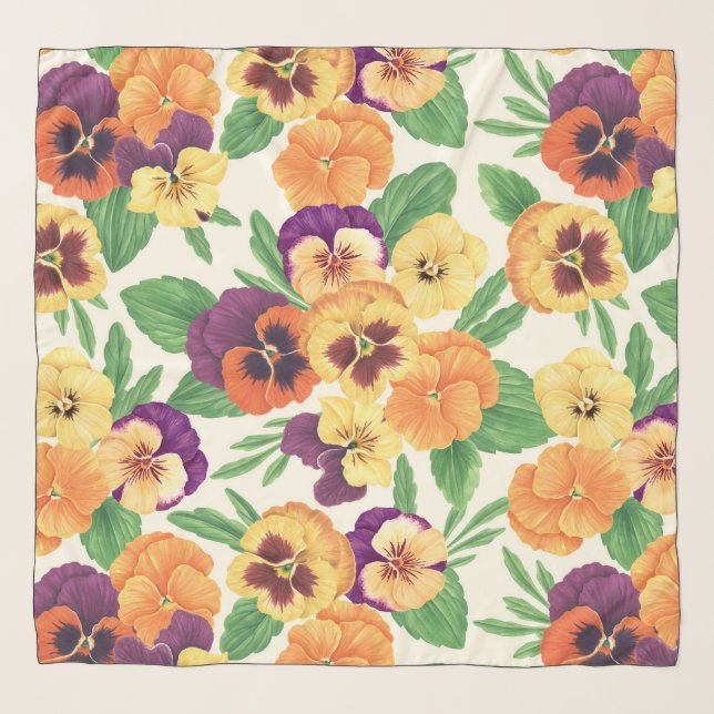 Pansies on off white scarf (Front)