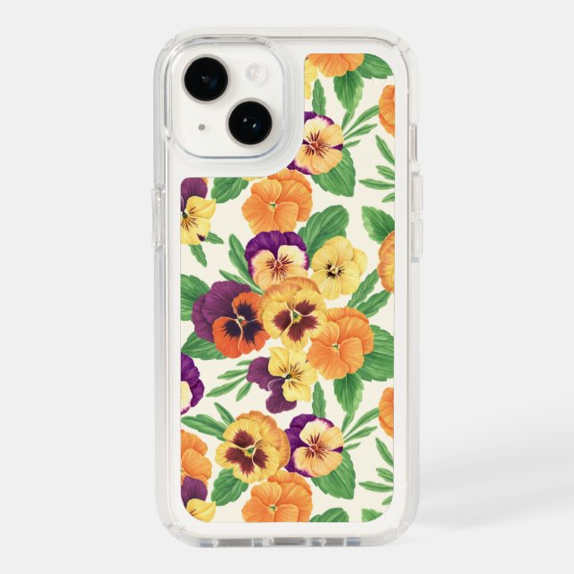 Pansies on off white speck iPhone case (Front)