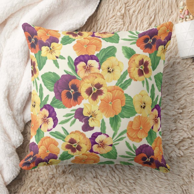 Pansies on off white throw pillow (Blanket)