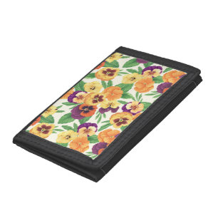 Pansies on off white tri-fold wallet