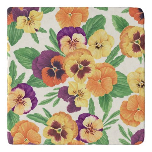 Pansies on off white trivet