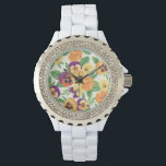 Pansies on off white watch<br><div class="desc">Hand-painted various color pansies</div>