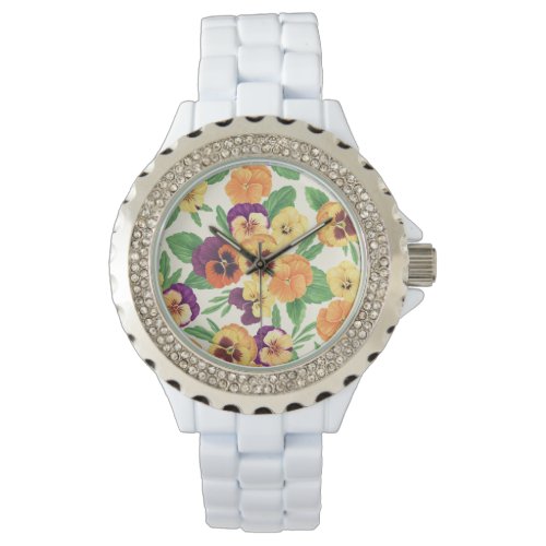 Pansies on off white watch