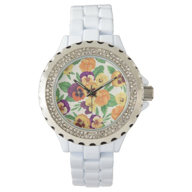 Pansies on off white watch (Front)