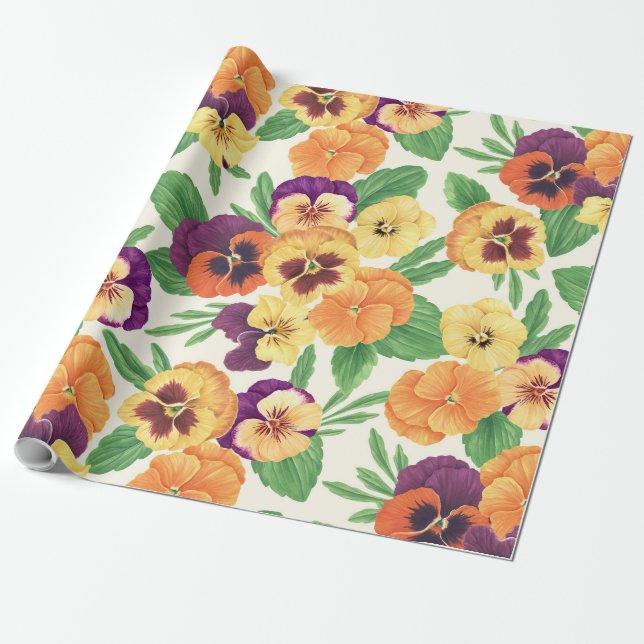 Pansies on off white wrapping paper (Unrolled)