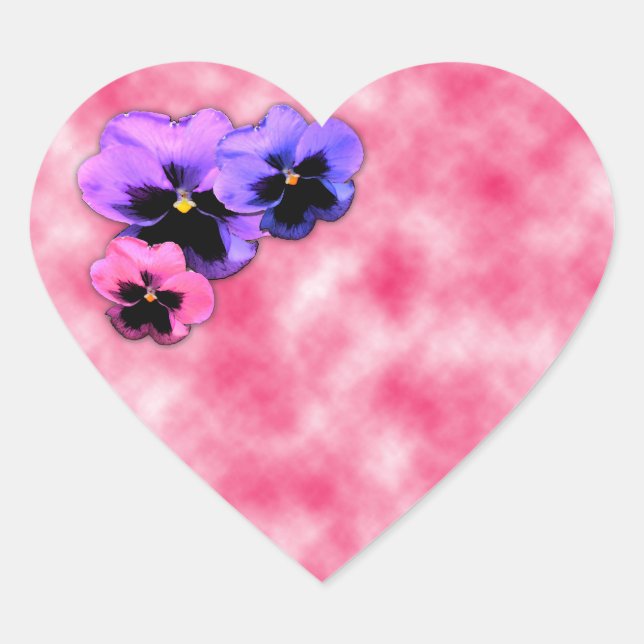 Pansies on Pink Heart Sticker (Front)
