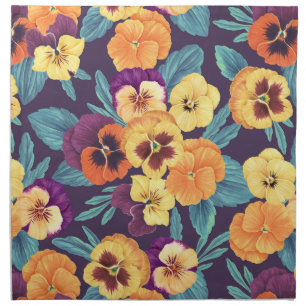 Pansies on plum violet cloth napkin