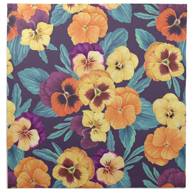 Pansies on plum violet cloth napkin (Front)