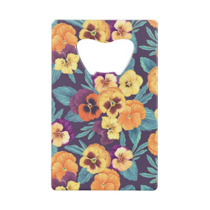 Pansies on plum violet credit card bottle opener