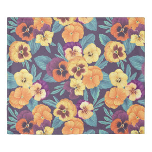 Pansies on plum violet duvet cover
