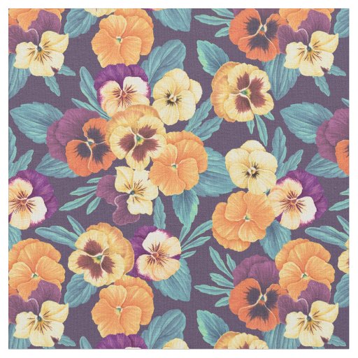 Pansies on plum violet fabric