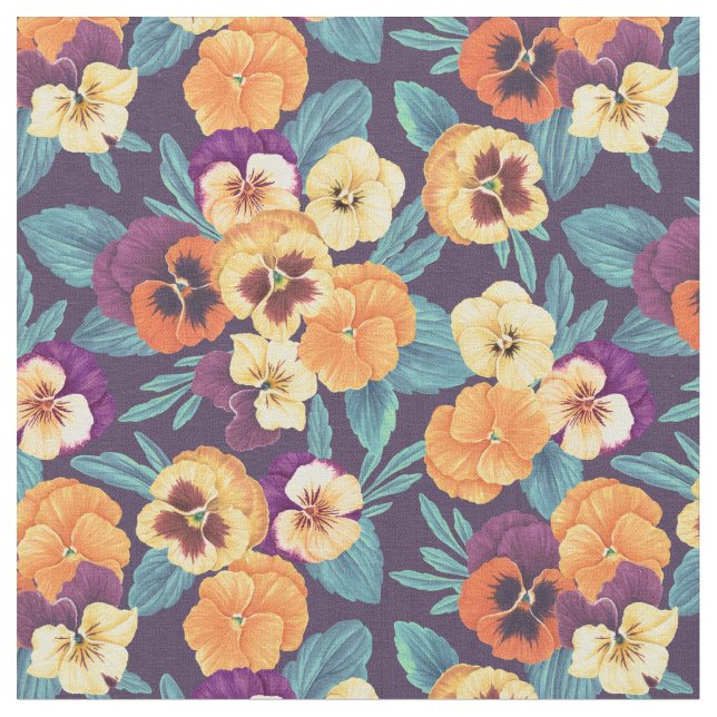 Pansies on plum violet fabric (Close Up)