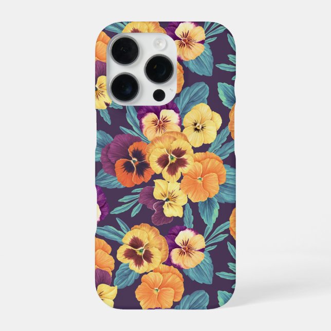 Pansies on plum violet iPhone case (Back)