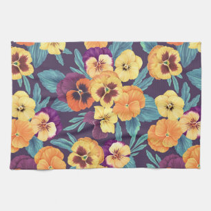 Pansies on plum violet kitchen towel