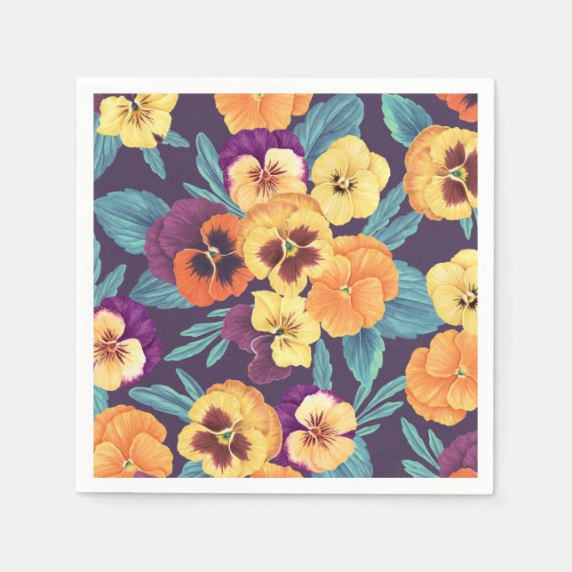 Pansies on plum violet napkins (Front)