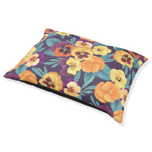 Pansies on plum violet pet bed