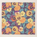 Pansies on plum violet scarf<br><div class="desc">Hand-painted various color pansies</div>