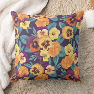 Pansies on plum violet throw pillow