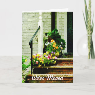 Pansies on Steps - We've Moved Card