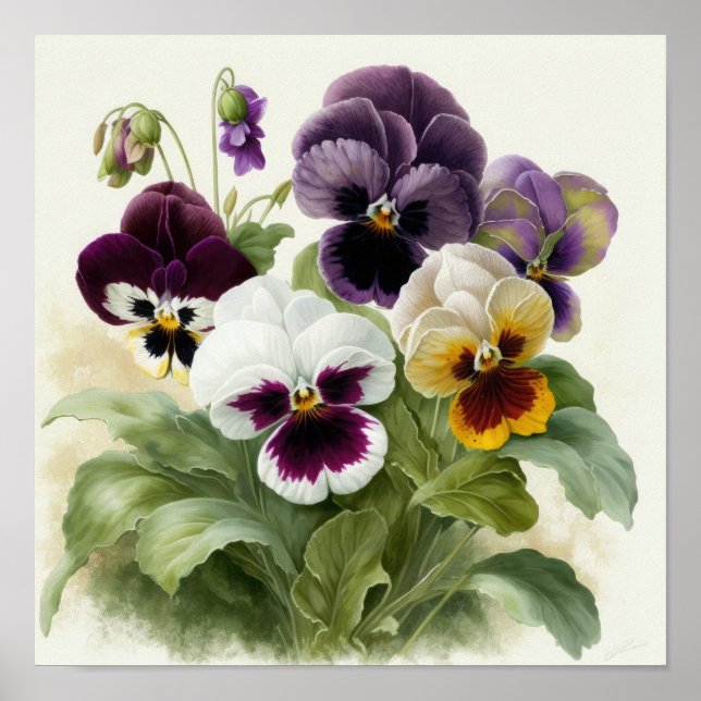 Pansies Pansy Flower Art Print Poster (Front)