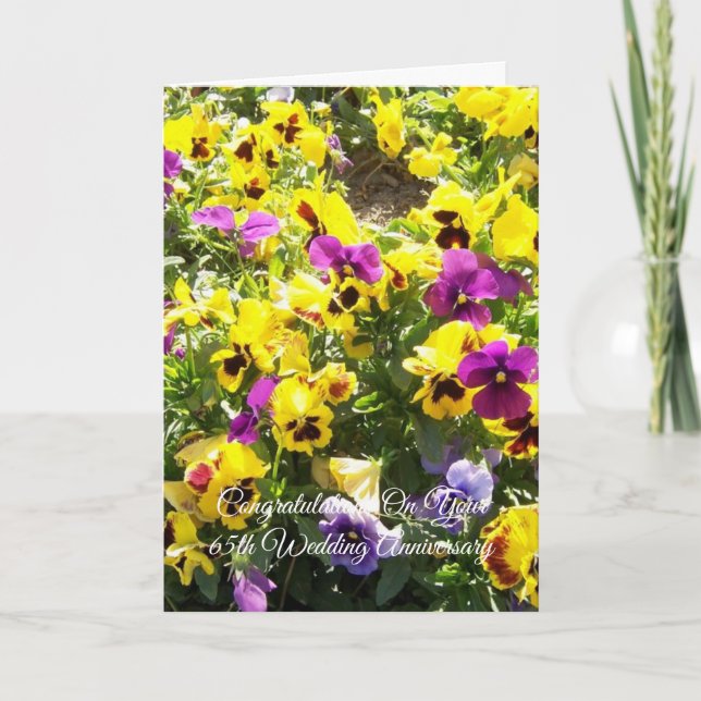 Pansies Personalised 65th Wedding Anniversary Card (Front)